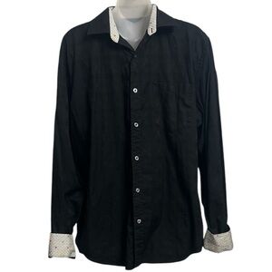 Bugatchi Classic fit Black Abstract Geometric Dress Shirt Large Turn Out Cuffs